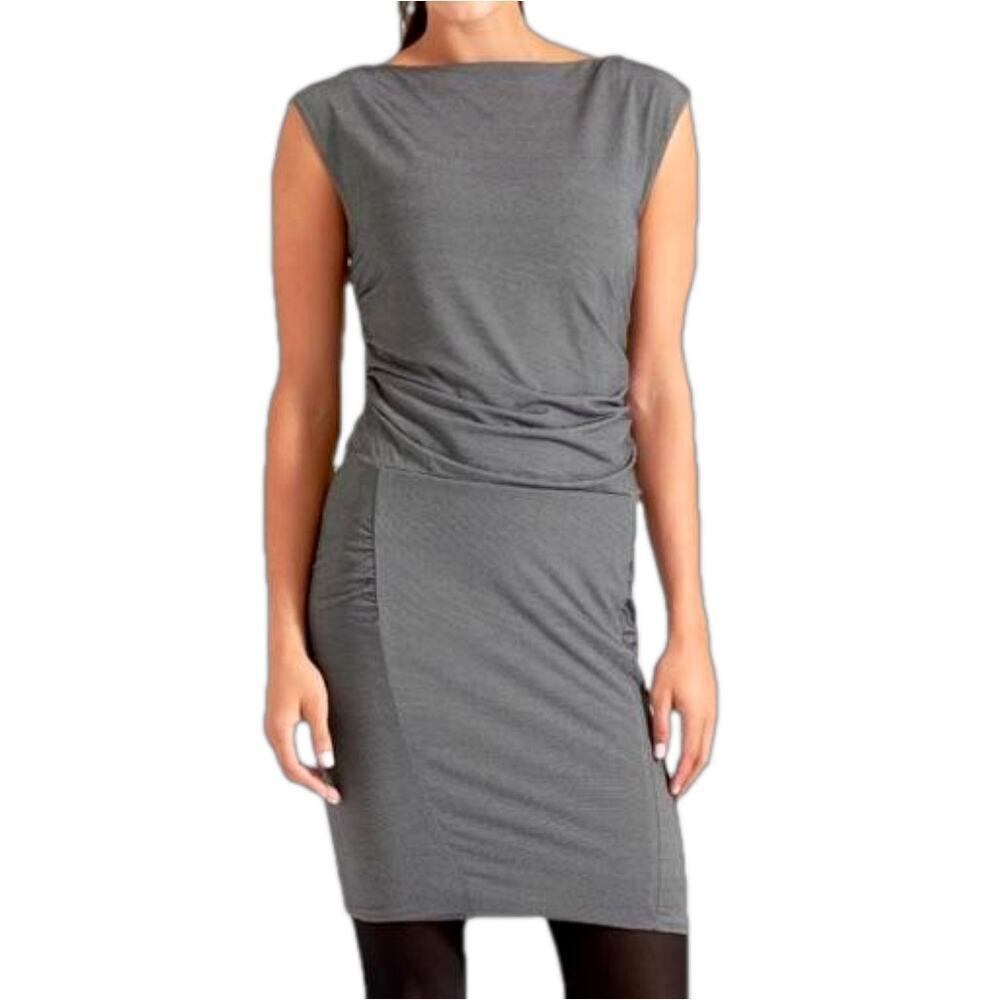 Athleta Westwood Micro Stripe Boatneck Sleeveless Blouson Dress Brown Size M